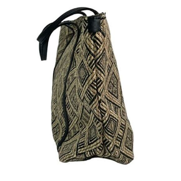 Woven Straw Geometric Tote Black/Tan - Picture 4 of 7